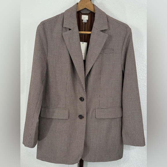 NWT A New Day Oversized Fall Blazer - XS in Brown, Navy, and White Houndstooth - Picture 1 of 10